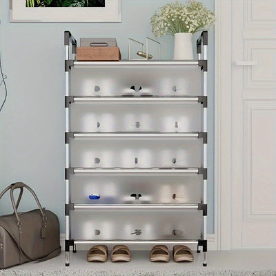 Estante de zapatos de metal de 4/7 niveles, estante de almacenamiento, material PP a prueba de polvo, duradero y ligero, estante de almacenamiento de gran capacidad, resistente y duradero, ahorrador de espacio para dormitorio y pasillo, cabina de zapatos