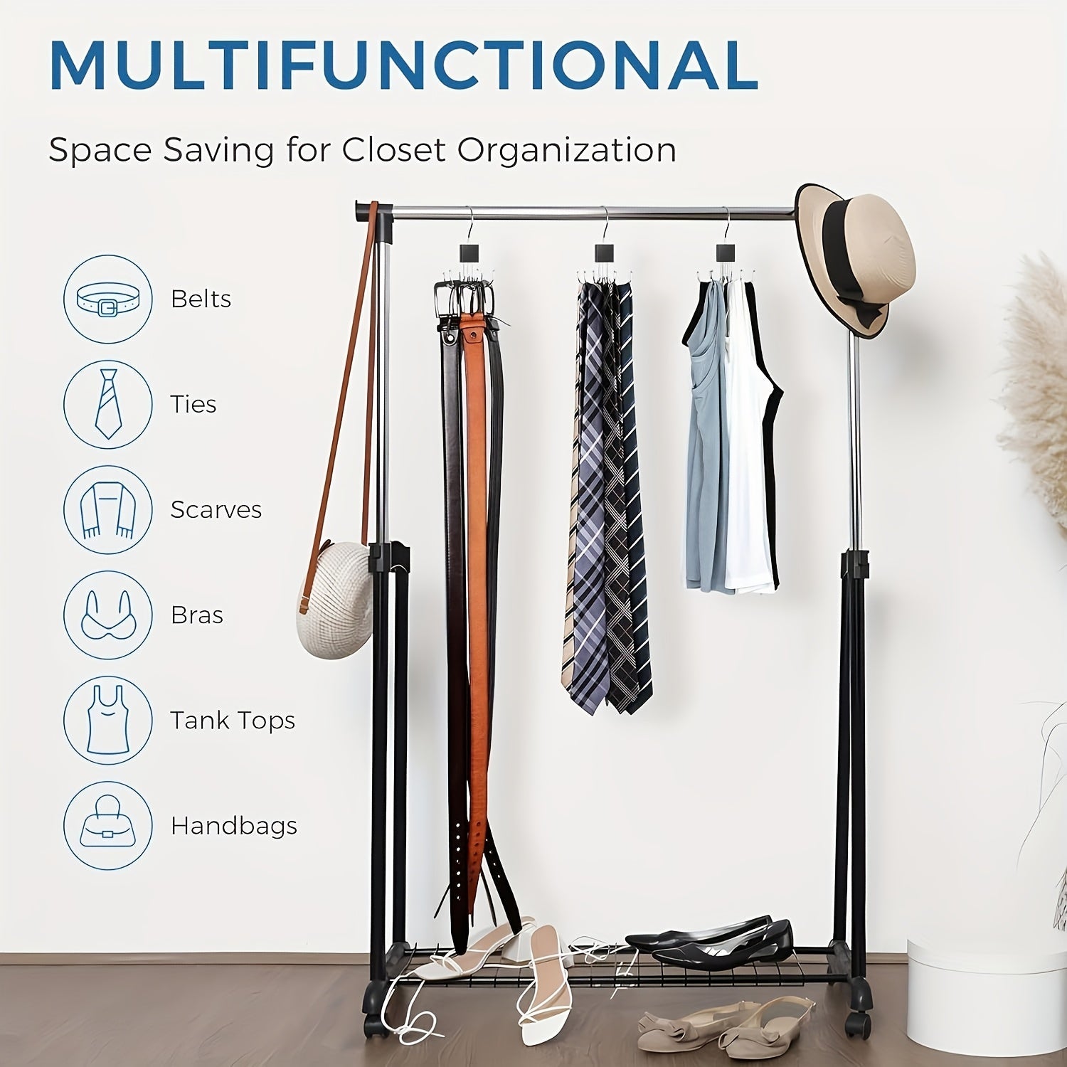 1pc Colgador de Cinturones de Alta Capacidad Multiusos, Organizador de Armario de Madera Giratorio para Cinturones, Sujetadores, Chalecos, Corbatas, Bufandas, Ganchos de Acero Inoxidable para Colgar, Accesorios de Moda para Armario