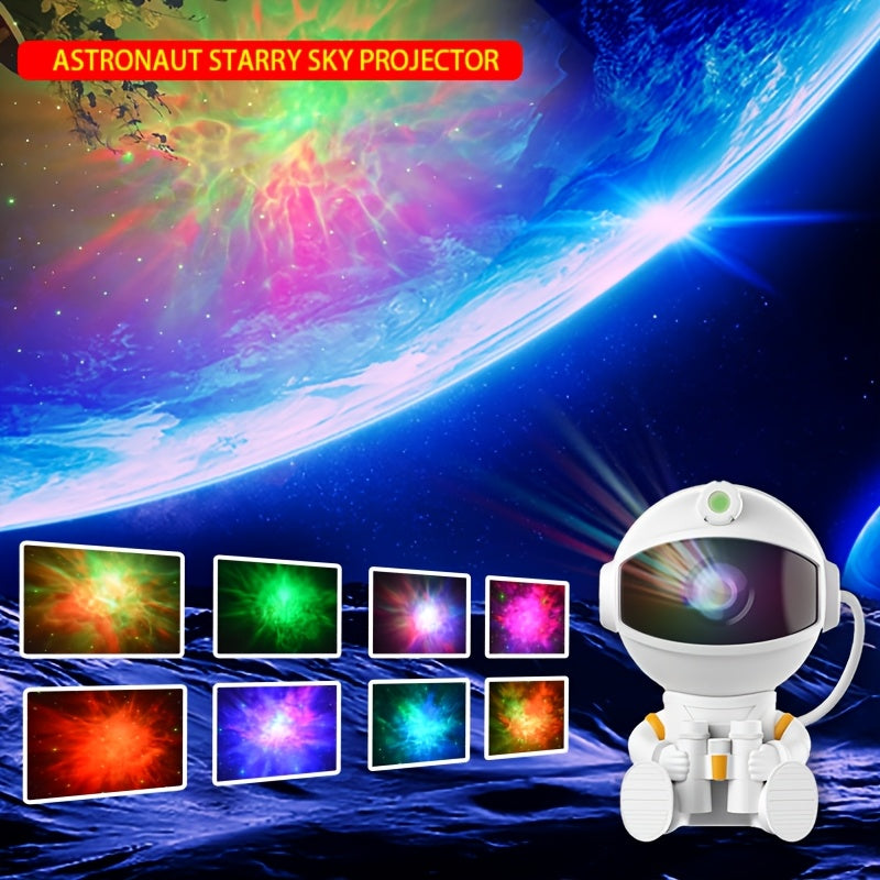 Proyector de cielo estrellado con astronáutico mini y telescopio - Luz de nebulosa LED, luz ambiental de ondas de agua, control remoto, alimentado por USB, decoración de escritorio para dormitorio, decoración de habitación espacial, tema de fantasía, con