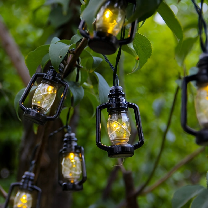 Luces de Cadena de Lámpara de Aceite Vintage con Energía Solar - 20 LED, 16.4ft, Blanco Cálido, 8 Modos de Iluminación, Control Táctil, Iluminación de Ambiente Romántico para Jardín y Camping, Luces Solares Colgantes para Exteriores