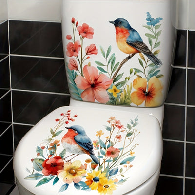 2 piezas de calcomanías adhesivas para pared de baño, diseño floral con pájaros rojos y azules, impermeables, acabado mate, fáciles de pegar y despegar, decoración para el hogar, accesorios para baño