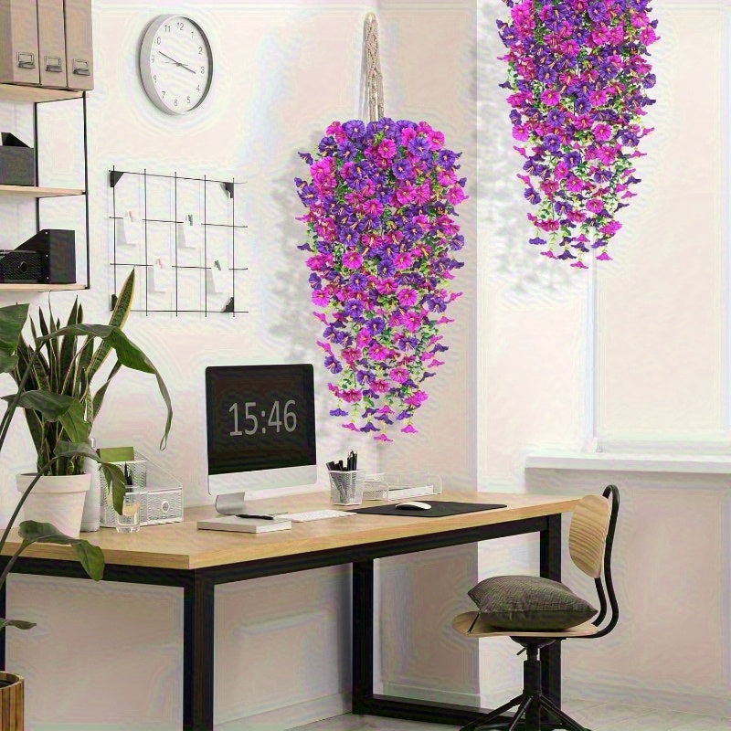4 Piezas de Flores Colgantes Realistas de Gloria Matutina - Decoración Floral en Morado y Rosa, Sin Necesidad de Electricidad, Uso Todo el Año para Interior/Exterior - Construcción Duradera de Plástico para Bodas, Fiestas, Jardín, Hogar, Acción de Gracia