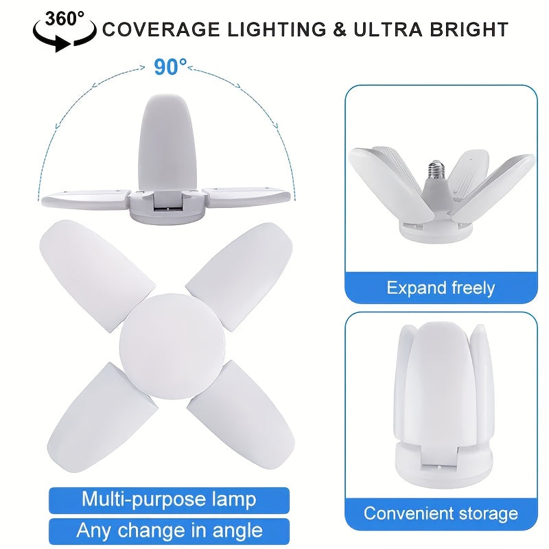 Lámpara plegable LED de cuatro hojas YETHKE - Iluminación industrial portátil de alta luminosidad con acabado pulido, 85-265V, 4 temperaturas de color (2800K-5700K) para dormitorio, sala de estar, cocina, estudio, iluminación de pequeños espacios, ilumin