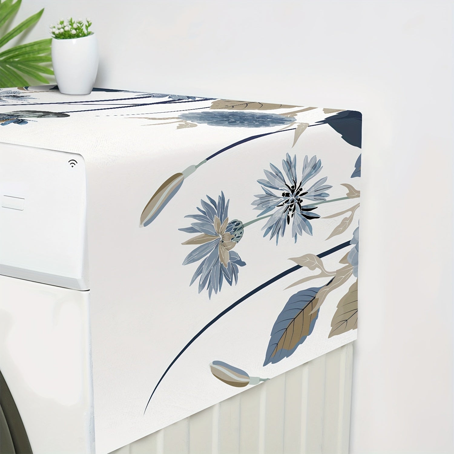 1pc Funda para Lavadora y Secadora con Estampado Floral - Azul/Beige, Protector de Polvo Lavable con Diseño Elegante, Tela Duradera, Apta para la Mayoría de Modelos Estándar, Cubierta Protectora para Electrodomésticos | Decoración Inspirada en la Natural