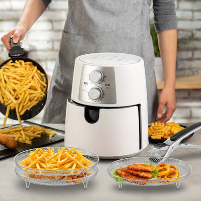 Soporte de 3 niveles para freidora de aire de acero inoxidable - Accesorio circular para asar, vaporizar y hornear con juego de clips para alimentos, frutas y verduras - Ideal para uso en cocina doméstica, accesorio para freidora de aire