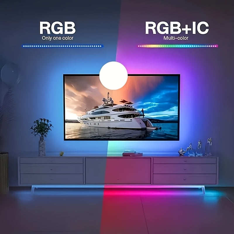Tira de luces LED RGBIC de 12,5 pies/3,8 metros, barra de luz de fondo para TV, con sensor de color AR, control remoto de 24 teclas ajustable, adecuado para TVs de 55-65 pulgadas, perfecto para exhibición, sala de juegos, dormitorio y decoración de sala