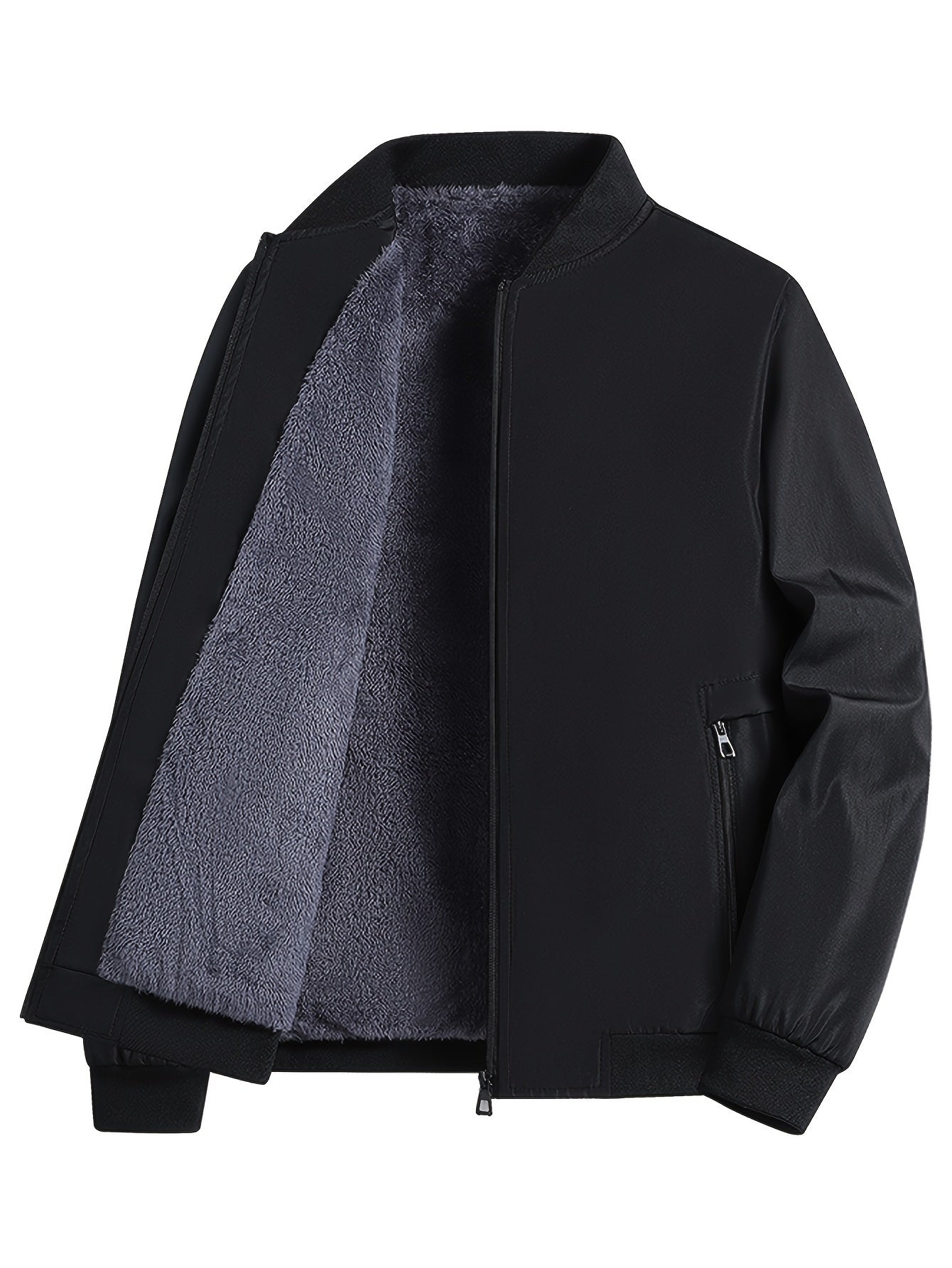 Chaqueta Casual para Hombre con Forro Polar - Ligera, con Cremallera y Bolsillos, Poliéster, Cuello de Béisbol, Perfecta para Otoño e Invierno
