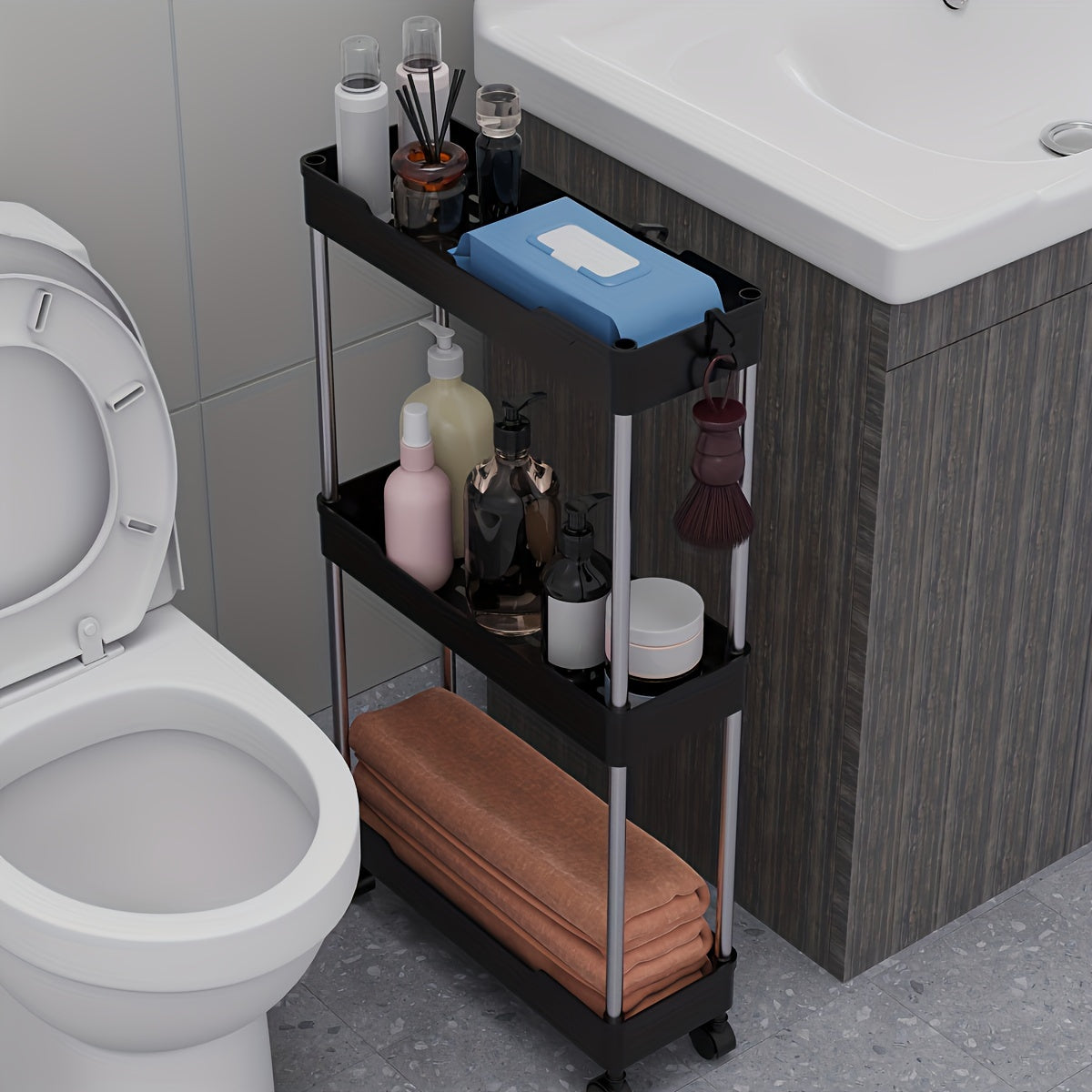 Carrito de Almacenamiento Rodante 3/4 Niveles con 4 Ruedas - Organizador Móvil para Baño, Cocina y Lavandería - Estructura Duradera de Plástico y Metal, Estantes Ajustables, Diseño Compacto para Espacios Estrechos, Carro Multinivel, Ruedas Easyglide