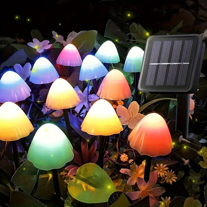 Luces de hongos solares con 10 LED, opciones multicolor (azul/morado/cálido), fácil instalación, decoración para jardín y patio