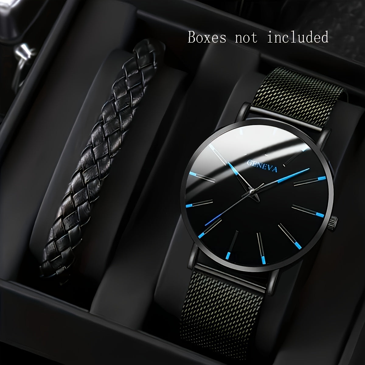 Un conjunto de dos relojes de cuarzo de negocios elegantes y pulseras de cuero.