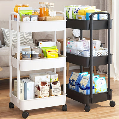 Carrito Organizador de Almacenamiento Multinivel - Plástico Duradero, Fácil de Mover, Ideal para Cocina, Baño, Dormitorio - Blanco y , 2D Plano