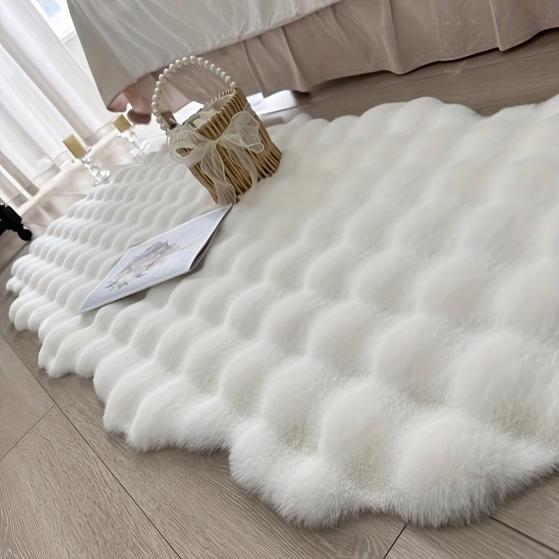1 alfombra de pelo corto de piel sintética de conejo, color sólido en poliéster con respaldo de PVC, lavable a máquina, forma poligonal, decorativa para sofá y hogar en Navidad