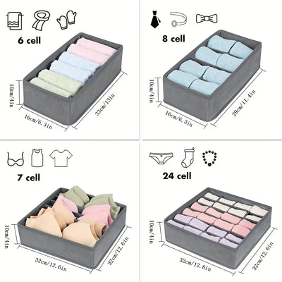 8piezas Set, Organizador de Ropa Interior de Tela Clásica, Cestas de Almacenamiento de Tela No Tejida Plegables para Calcetines, Ropa Interior, Cajones, Organización del Hogar y la Cocina, Contenedores de Almacenamiento para Organización del Hogar, Cesta