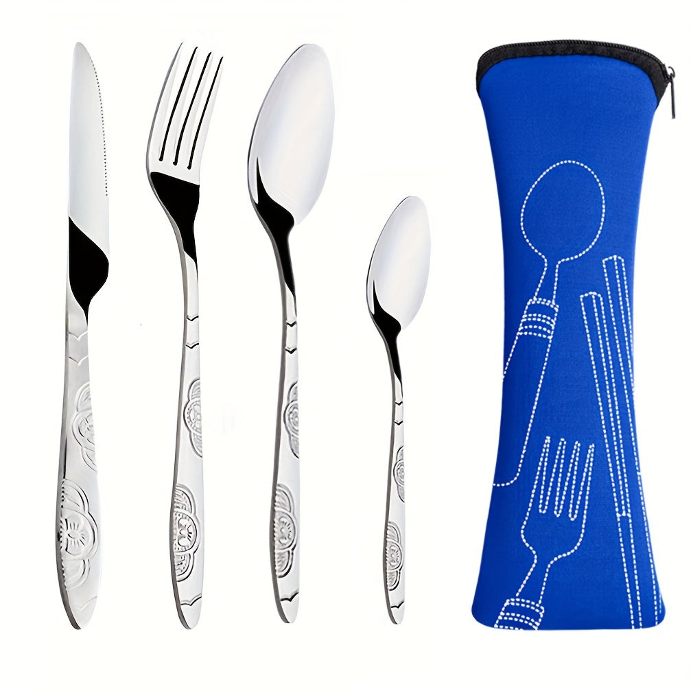Juego de cubiertos premium de acero inoxidable, 5 piezas - cuchillo, tenedor y cuchara livianos, duraderos y antióxido, con estuche elegante - ideal para camping, viajes, picnics, trabajo y senderismo