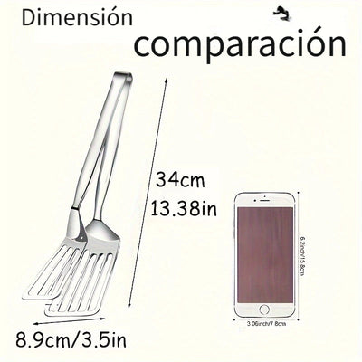 1 pza. Pinzas de acero inoxidable multifuncionales para buffet, freír pescado, pan, bistec, ensalada y postre; herramientas de cocina para preparar y servir alimentos sin esfuerzo