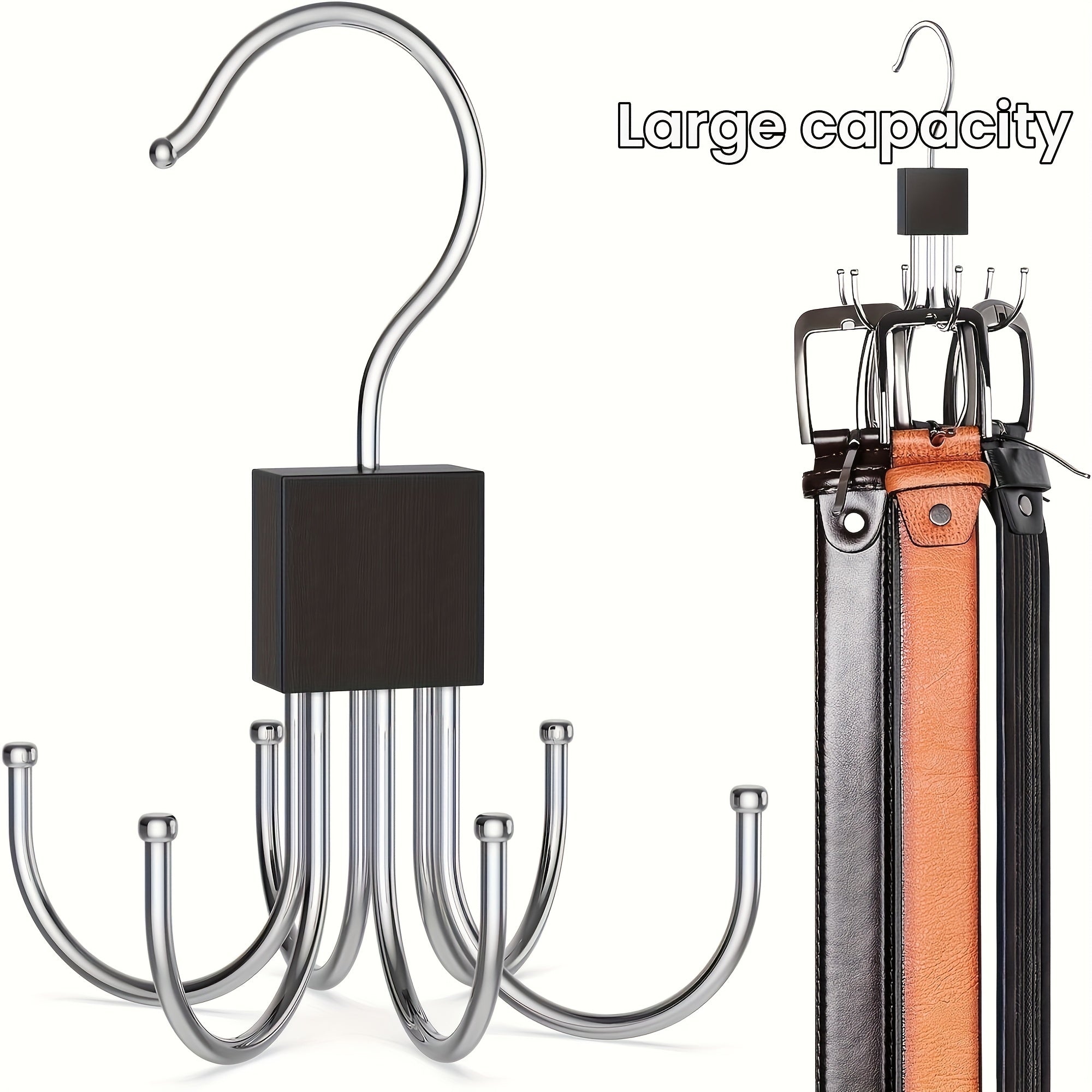 1pc Colgador de Cinturones de Alta Capacidad Multiusos, Organizador de Armario de Madera Giratorio para Cinturones, Sujetadores, Chalecos, Corbatas, Bufandas, Ganchos de Acero Inoxidable para Colgar, Accesorios de Moda para Armario