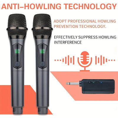 Microfono sin varillas, 2 micrófonos manuales inalámbricos, micrófono dinámico para karaoke, sonido claro con altavoz recargable de hasta 6 horas de uso, ideal para cantar, fiestas y discursos