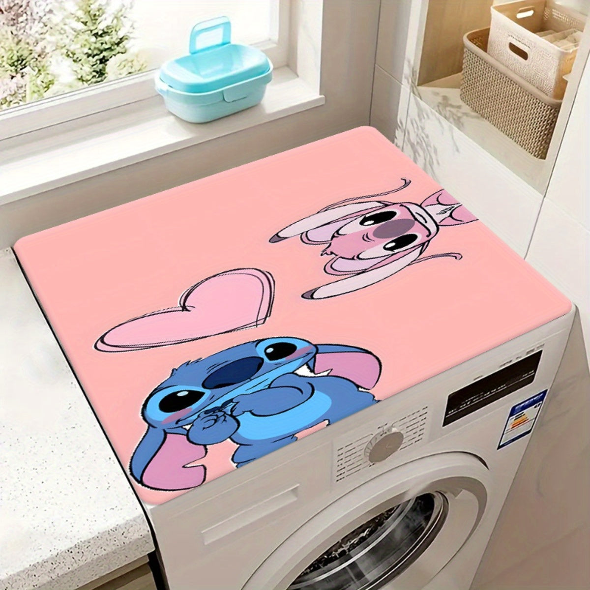 1 pieza, Cubierta de encimera para lavadora y secadora, "Stitch y amor de ángel" Decoración del hogar, Decoración de lavandería, Regalo de inauguración de casa, Cubierta decorativa para lavadora y secadora