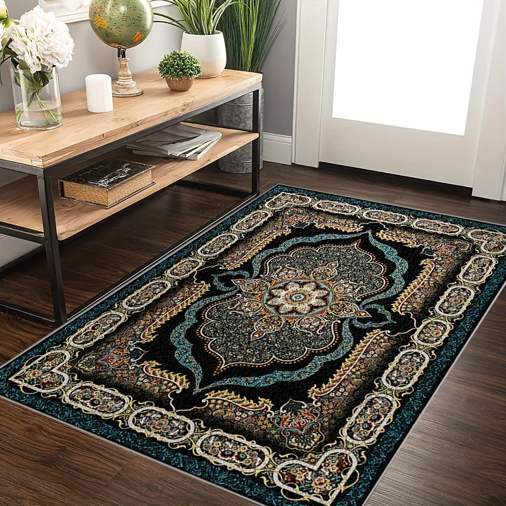 Alfombra de estilo bohemio grande con base antideslizante y material de terciopelo, adecuada para uso en interiores en hogares y oficinas, no se deshilacha durante la decoración del hogar. Esta alfombra moderna lavable a máquina es ideal para salones, do