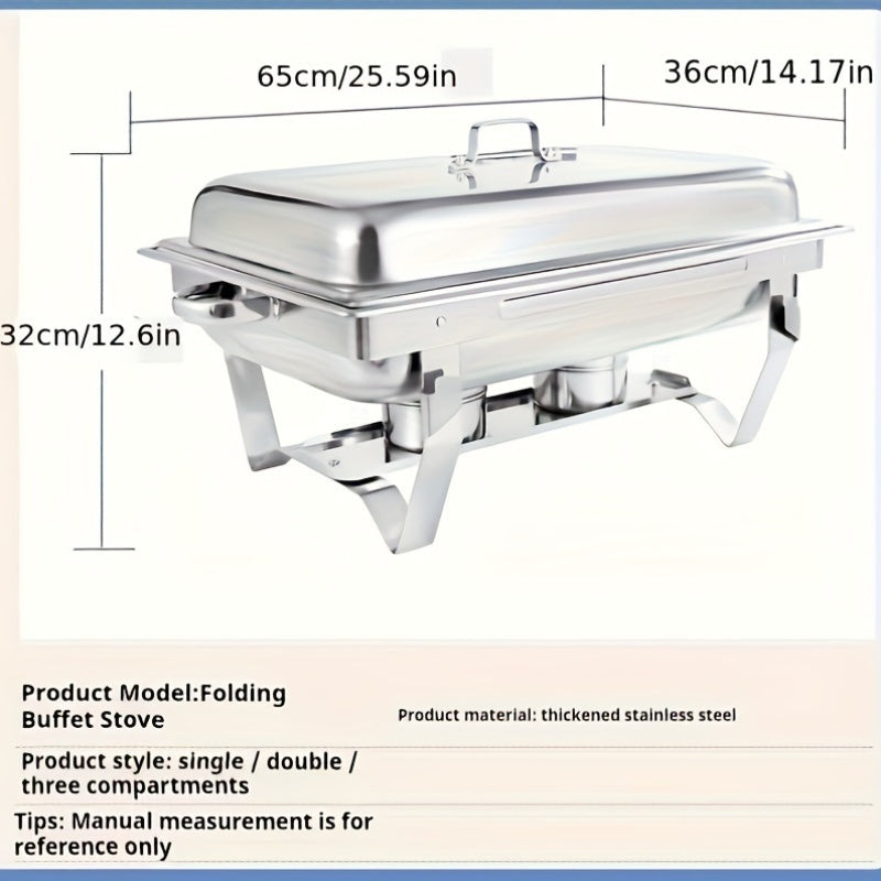 Juego de platos de acero inoxidable aislados con estufa de cena, contenedor de calefacción comercial para hotel, restaurante y banquetes, termo rectangular plateado adecuado para catering, banquetes y fiestas, utensilios para servir.