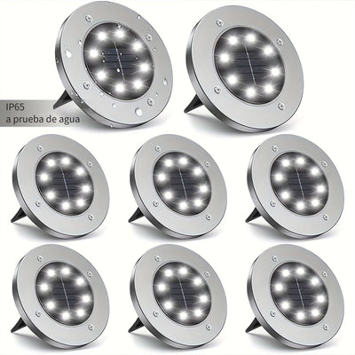 4/8/10/12 piezas de luces solares de disco, luces solares para jardín, 8 luces LED mejoradas para exteriores, luces de paisaje IP65 para caminos, patios, terrazas, césped, patios, senderos