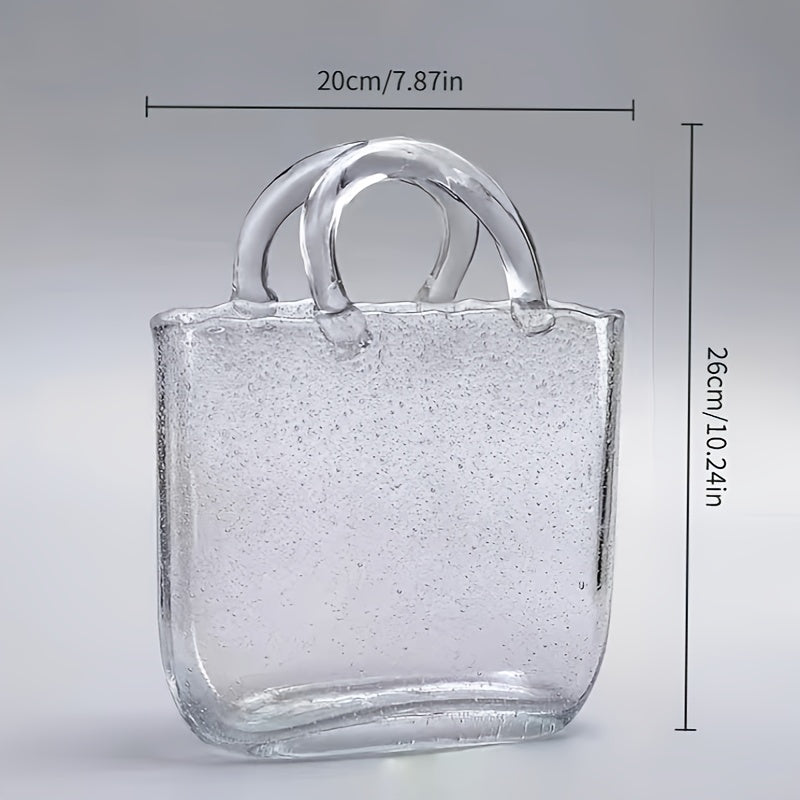 [Jarrón nórdico elegante] Jarrón de vidrio estilo nórdico elegante con asa, transparente, decoración versátil para sala, ideal para flores frescas y secas, sin necesidad de electricidad