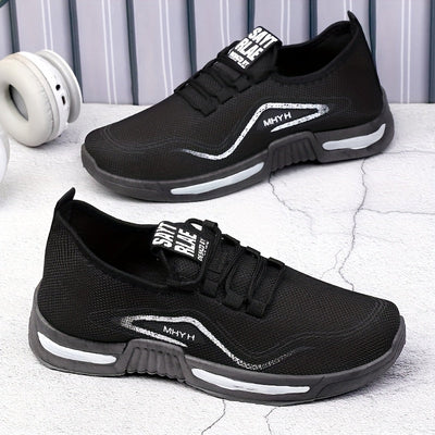Zapatillas de Malla Transpirables para Hombres y Mujeres con Suela Antideslizante, Confort Acolchado & Cobertura Completa del Pie (39-44) - Zapatillas Bajas Ligeras para Senderismo, Gimnasio, Correr, Uso Casual - Diseño de Letras en Blanco/ y Bloques de