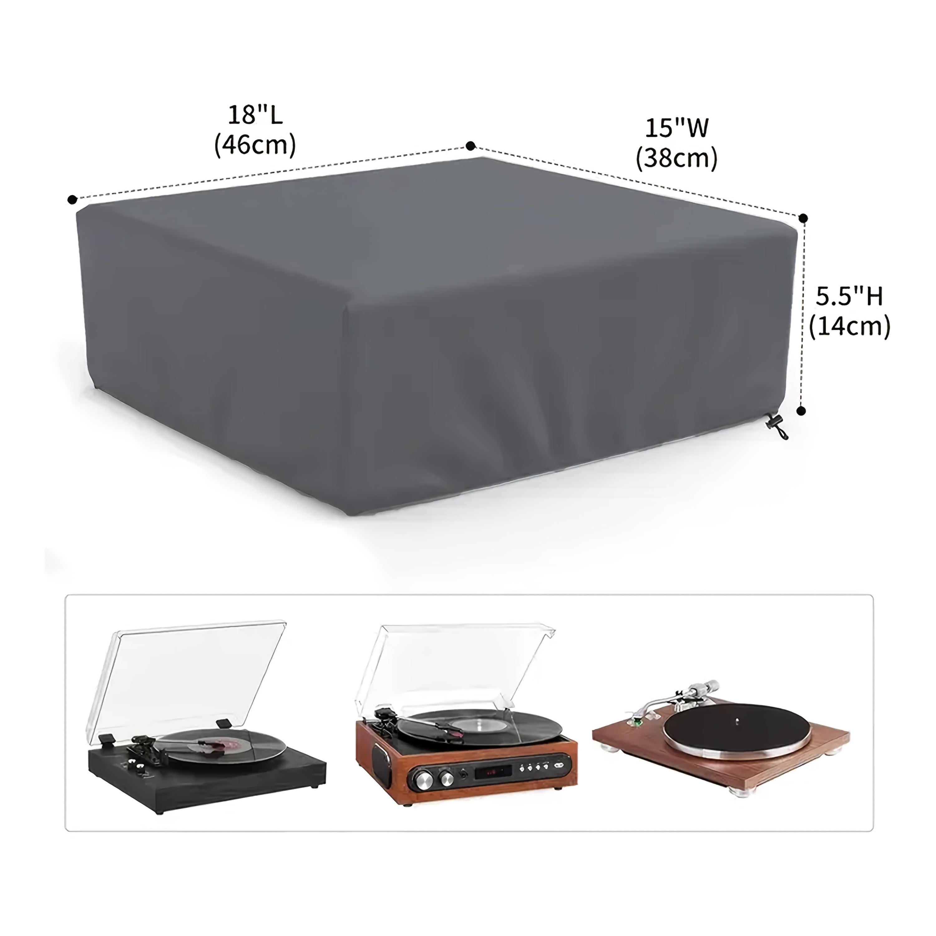 Funda para tocadiscos, cubierta antipolvo para reproductores de vinilo, cubierta exterior resistente a rayones y antideslizante para equipos de audio, compatible con la mayoría de los tocadiscos (negro/gris)