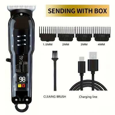 Cortadora de cabello eléctrica profesional con pantalla digital - Carga USB, 4 hojas intercambiables, mango ergonómico, herramienta de corte y estilizado de precisión para hombres, diseño azul elegante, regalo ideal, tijeras ergonómicas