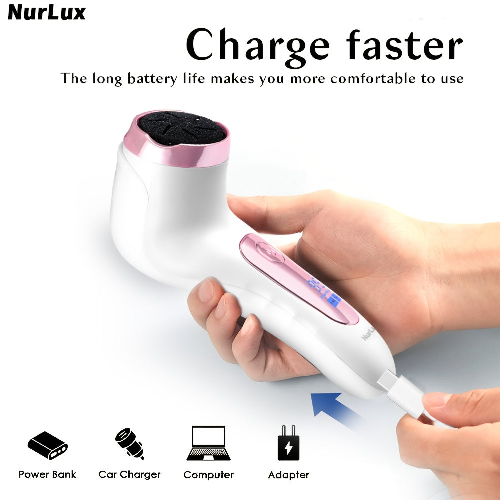 NURLUX WEEME, cortador eléctrico de pies, ajustable a 3 velocidades, con aspiración, pantalla LCD, recargable por USB, portátil para uso en casa y viajes, herramienta de cuidado de pies, diseño elegante, plástico duradero.