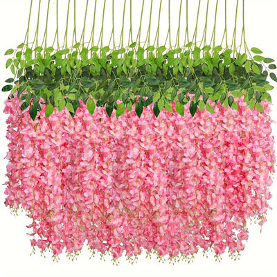 24 piezas, flores artificiales, decoración de glicina para Navidad, boda, fiesta, jardín del hogar, exterior, hotel, comercial, decoración colgante