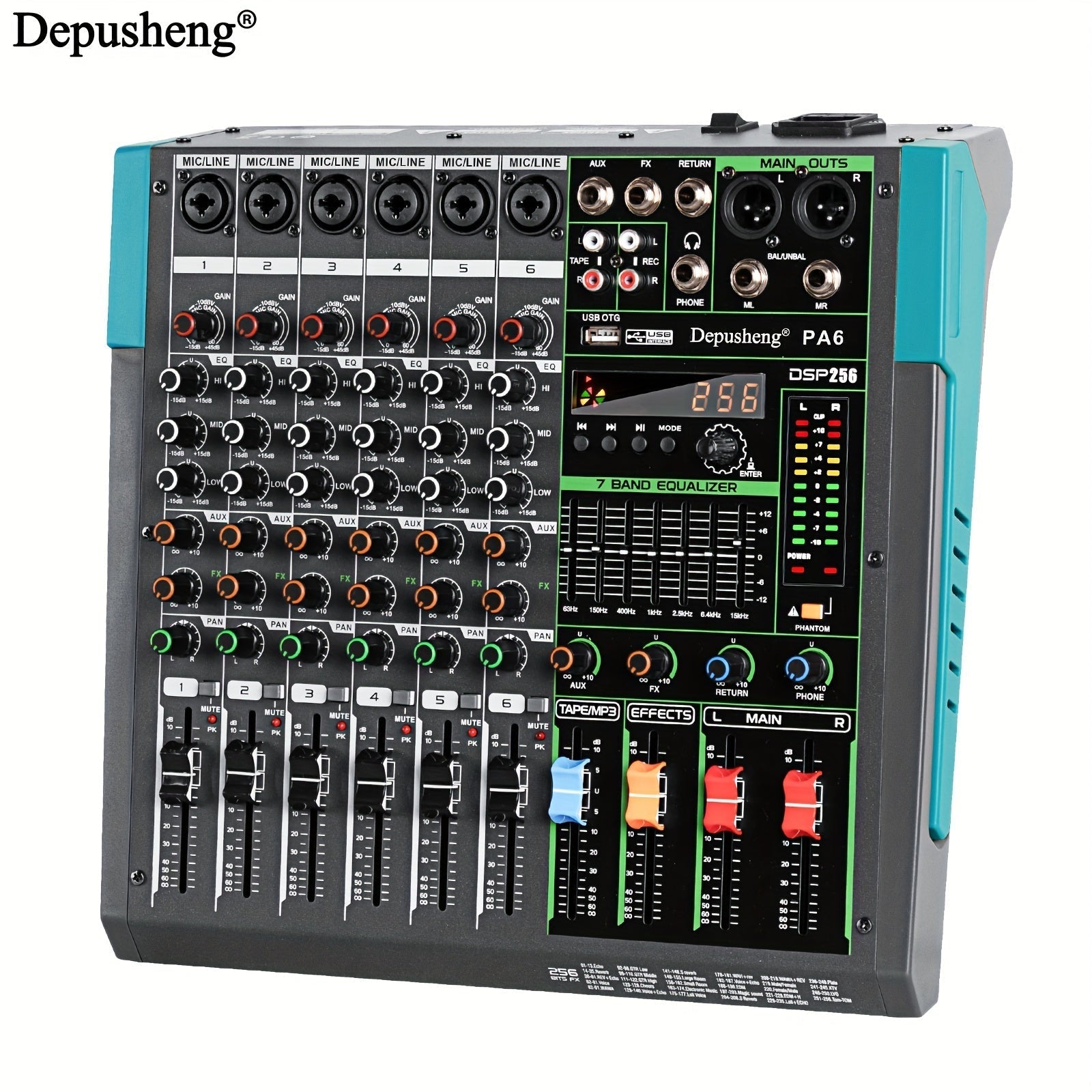 Mixer de audio profesional DEPUSHENG 6/8 canales - Aleación, operado por fuente de alimentación, 110V-130V, enchufe estadounidense, consola de mezcla con MP3, función inalámbrica, grabación USB - Serie PA6/PA8