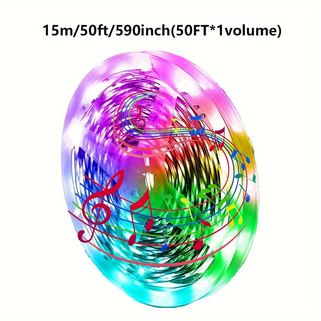 15m/50ft/590inch Tiras de Luces LED RGB con Control por App y Remoto, Sincronización Musical Cambio de Color, Temporizador, Regulable, Modo Blanco - Luces Inalámbricas para Interior en Navidad, Sala de Estar, Dormitorio, Decoración de Fiestas (Enchufe US