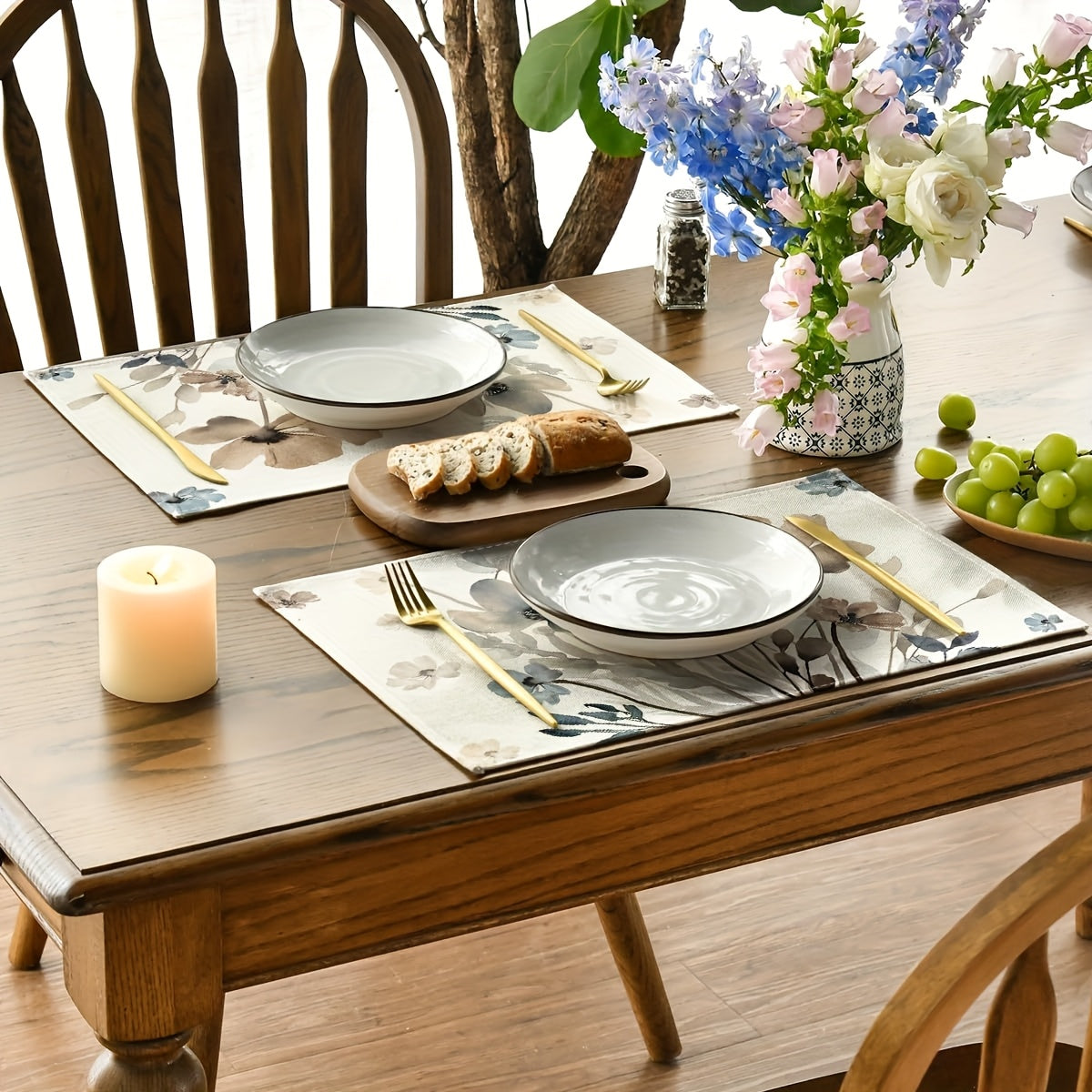Juego de 4 Manteles Individuales con Flores y Hojas de Amapola Marrón Otoñales, 30.48x45.72 cm para Decoración de Mesa en Cocina o Fiesta Primaveral