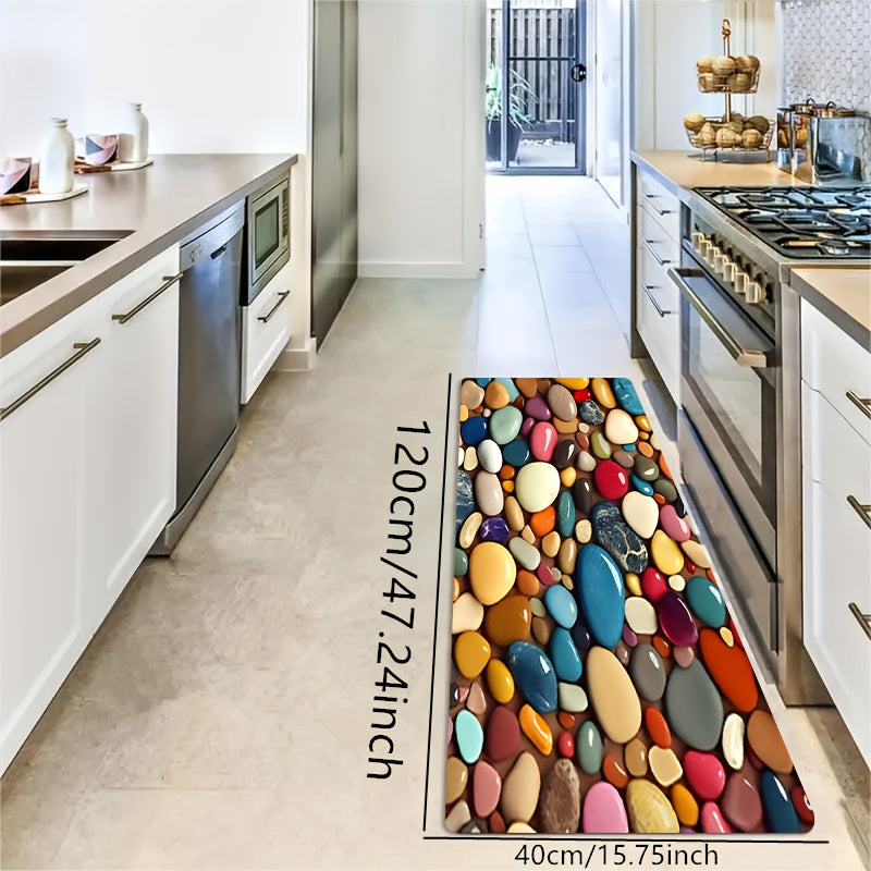 1pc Alfombra de esponja súper absorbente con patrón de guijarros coloridos, antideslizante, lavable en máquina, 100.00% poliéster. Para baño, cocina, dormitorio - Alfombra decorativa para el hogar, alfombra de baño