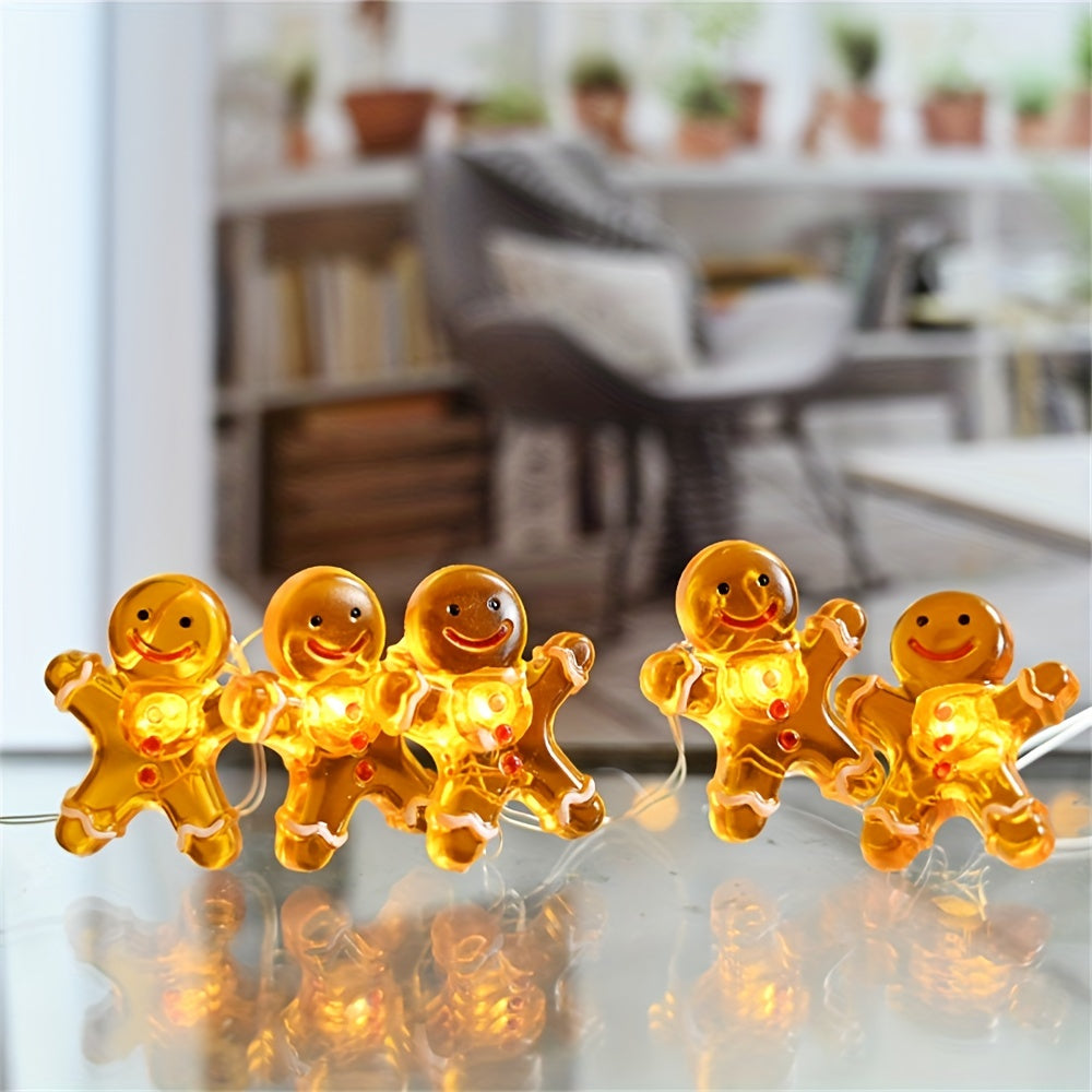 Guirnalda de Luces Navideñas de 3m con Pilas, Guirnalda de Luces de Hombre de Jengibre, Decoración de Ambiente Lindo para Habitación, Decoración de Luces para Noche de Navidad, Adecuada para Navidad, Fiestas, Dormitorio, Interior, Sala de Estar