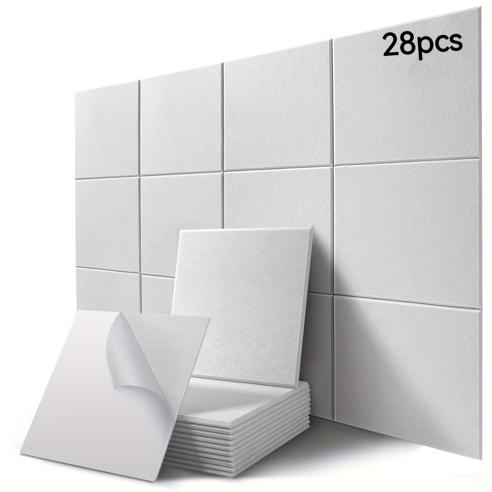 28 piezas de paneles de espuma acústica AUSLET, baldosas de insonorización autoadhesivas, espuma de reducción de ruido blanco, instalación fácil, para estudios de grabación, teatros domésticos y oficinas