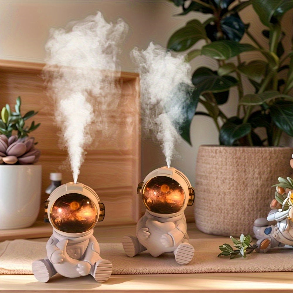 Humidificador portátil con luz, diseño de astronauta, 240 ml, USB, silencioso y eficiente, alivia la resequedad, color beige claro, ideal para hogar, dormitorios, oficinas y habitaciones con aire acondicionado, regalo perfecto para el Día del Padre o fes
