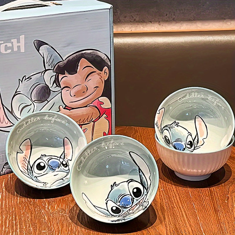 Juego de 4 tazones de cerámica con diseño de Stitch, 11.8 oz, platos redondos para cereal, sopa, postres, frutas y ensaladas - vajilla de cocina, ideales como regalo para amigos y familia