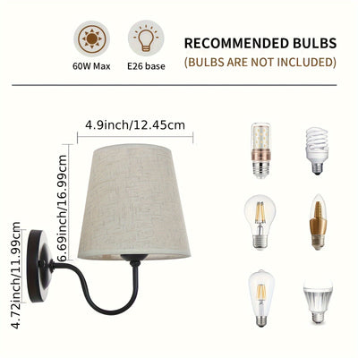 Juego de 2 Apliques de Pared con Pantalla de Lino Estilo Retro Moderno - Iluminación Semienterrada en Metal Pulido para Dormitorio, Sala de Estar, Hotel, Restaurante - Enchufe E26/E27 Cableado Directo (Bombillas No Incluidas), Luces para Salón