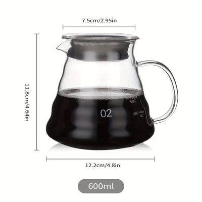 Cafetera de vidrio con capacidad de 360ml/600ml, ideal para uso en cafeterías y hogares.