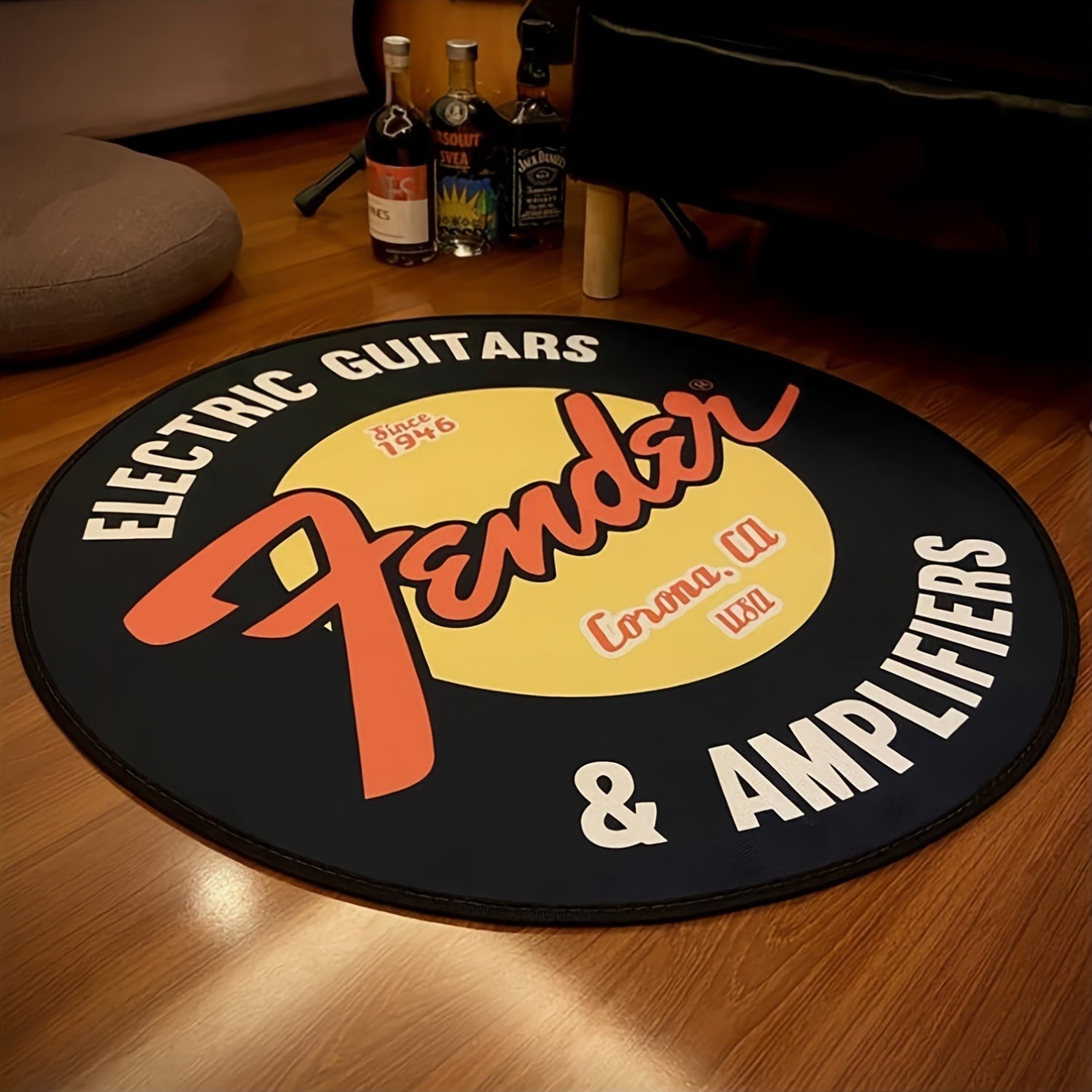 1pc Guitarras y Amplificadores Eléctricos Alfombra Redonda - Poliéster, Base de PVC Antideslizante, Hecha a Máquina, Lavable a Mano, para Dormitorio, Sala, Entrada - Grosor de 1cm