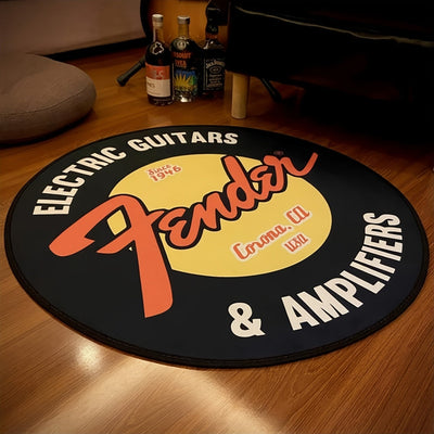 1pc Guitarras y Amplificadores Eléctricos Alfombra Redonda - Poliéster, Base de PVC Antideslizante, Hecha a Máquina, Lavable a Mano, para Dormitorio, Sala, Entrada - Grosor de 1cm