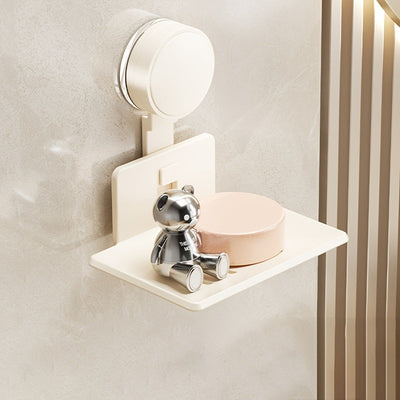 Porta jabón de pared, moderno y sencillo, color gris metálico, forma rectangular, con ventosa, para baño, ducha o inodoro, 1 unidad