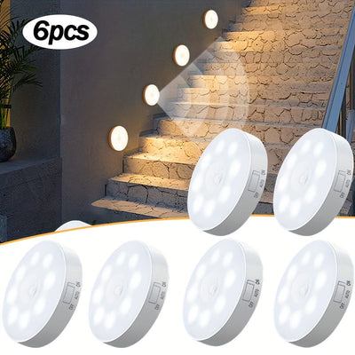 Conjunto de 6 Luces Inteligentes con Sensor de Movimiento AMill - Recargables por USB, Modos de Iluminación Doble (Constante y Por Inducción), Luz Suave Sin Deslumbramiento con Sensor de Fuente Luminosa, Diseño Moderno para Escaleras, Dormitorio, Guarder