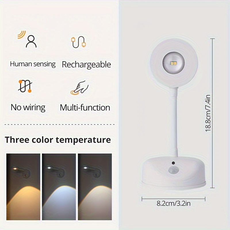 Foco LED Con Sensor De Movimiento, Luz De Pintura Inalámbrica, Luz De Noche Recargable A Batería, Control Remoto Con Temporizador, Rotación De 360°, Regulable, 3 Temperaturas De Color, Para Escaleras, Sala De Estar, Dormitorio, Pasillo, Exhibición De Obr