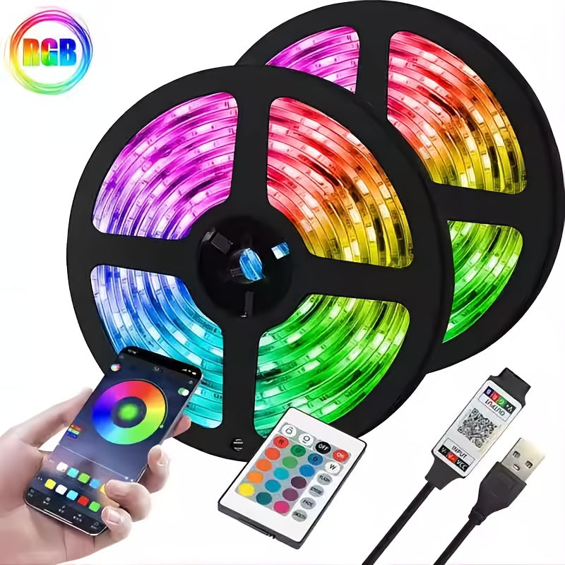 Tira de luces LED RGB, 100-4000 cm flexible, USB 5V, control remoto por app, cambio de color regulable, ajustable, para retroiluminación de TV, sala de juegos, decoración de habitación, pilas de botón no recargables