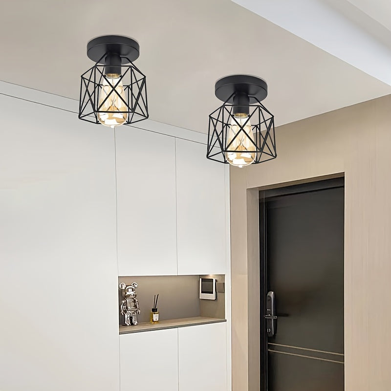 1pc Lámpara de Techo Moderna Minimalista Nórdica, Base E27, Diseño Geométrico de Metal Negro - Ideal para Cocina, Pasillo, Balcón (Bombilla No Incluida), Decoración Moderna para el Hogar