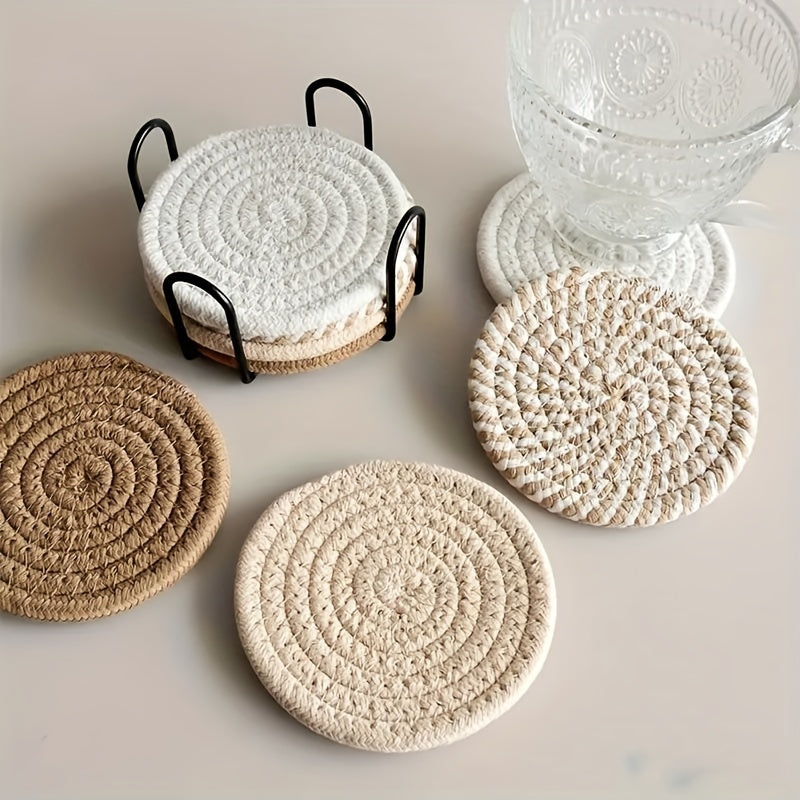 Juego de 8 posavasos pequeños absorbentes, manteles resistentes al calor para tazas de café y té, manteles decorativos estilo bohemio para el hogar, posavasos de tela minimalistas con soporte de almacenamiento, diámetro 11 cm
