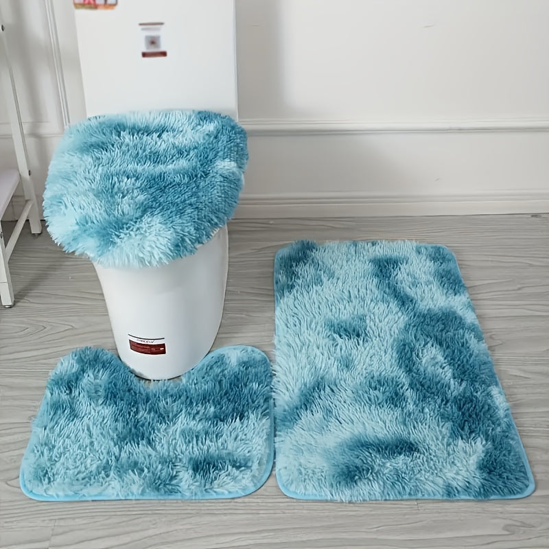 Juego de 3 Alfombras Tie-Dye con Cubierta para Tapa de Inodoro, Decoración para Baño y Cocina, Suave y Cómoda, Regalo Navideño, Adorno Hogareño de Invierno